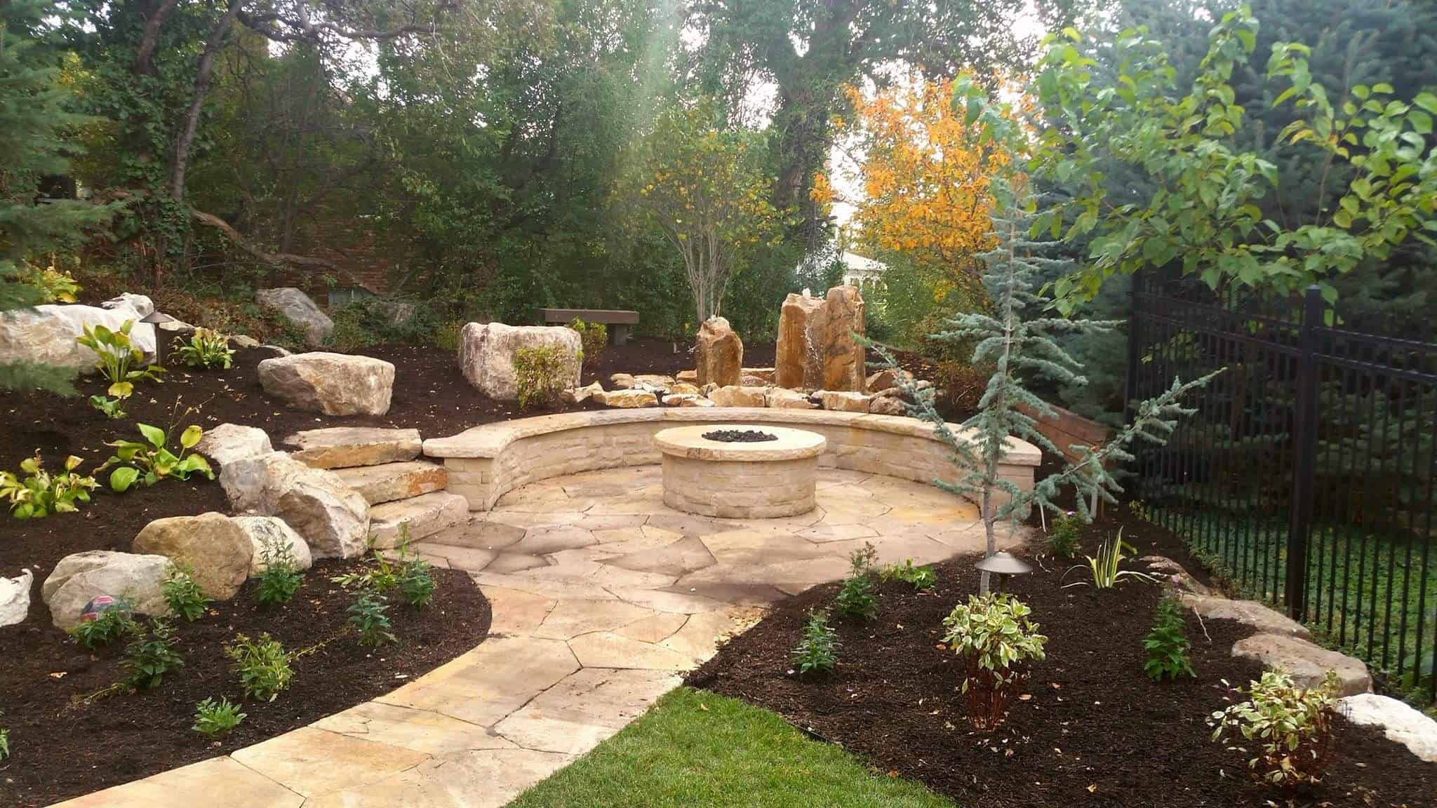 Stone fire pit installation